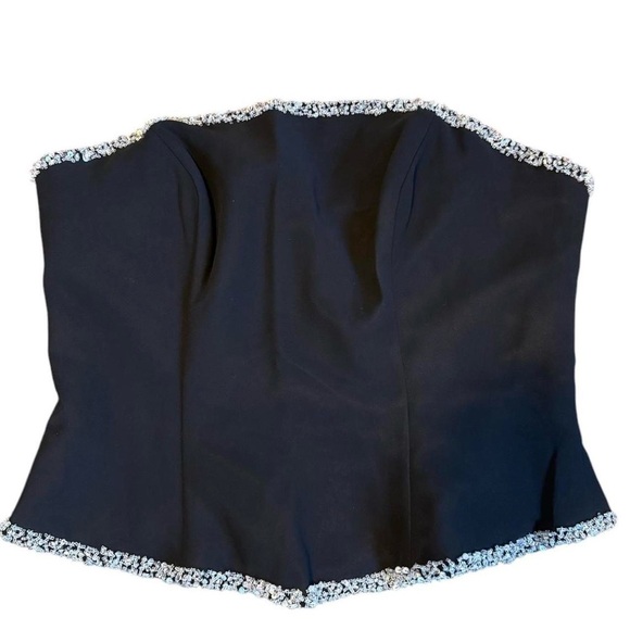 Black Strapless Corset Top with Silver Trim #GothPrincess #Glam #Festival - Picture 1 of 7